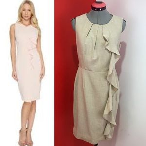 CALVIN KLEIN Sand Ruffle Shift Career Dress